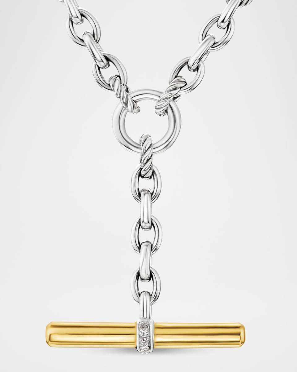 Mercer Petite Toggle Necklace with Diamonds in Silver and 18K Gold, 4.5mm